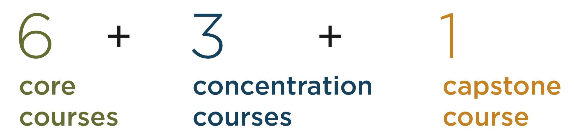 6 core courses + 3 concentration courses + 1 capstone course